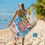 Personalised Tropical Plants Cartoon Character Quick Dry Oversized Beach Towel with Name Summer Vacation Party Birthday Gift for Women Girls
