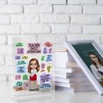 Gepersonaliseerde Dagelijkse Affirmaties Cartoon Leraar Karakter Rechthoek Acryl Plaquette met Naam Teacher's Day Waardering Verjaardagscadeau voor leraar