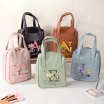 Personalised Birth Flower Cartoon Character PU Leather Makeup Bag with Handle and Multiple Compartments Travel Anniversary Birthday Gift for Women