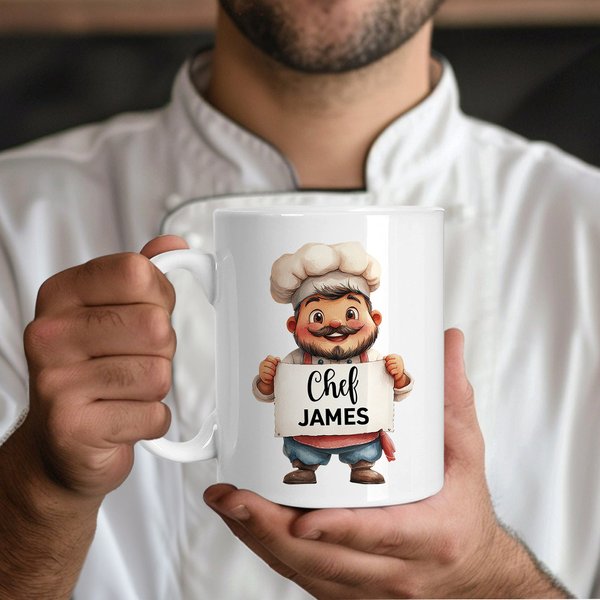 Personalized Cute Cartoon Chef Character Ceramic Mug with Name Cooking Affirmation Birthday Gift for Chef Cooking Lovers