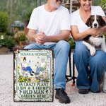 Personalized Retro Sitting Cartoon Characters Vertical Tinplate Metal Sign with Name Garden Door Decor Birthday Gift for Grandma Mom Gardening Lovers