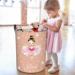 Personalized Cartoon Ballerina Girl Large Waterproof Laundry Storage Basket with Name and Handle Housewarming Birthday Gift for Ballet Lovers