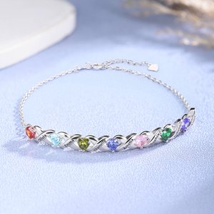 Bracelet Familial Personnalisé avec 2-5 Pierres de Naissance et Noms Cadeau Anniversaire Fête des Mères pour Maman Grand-Mère
