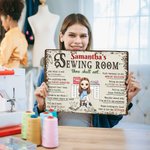 Henkilökohtainen ompelukone sarjakuvahahmo metalli merkki nimi Studio sisustus syntymäpäivä Housewarming lahja ompelu harrastaja suunnittelija