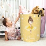 Personalized Cartoon Ballerina Girl Large Waterproof Laundry Storage Basket with Name and Handle Housewarming Birthday Gift for Ballet Lovers