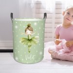 Personalized Cartoon Ballerina Girl Large Waterproof Laundry Storage Basket with Name and Handle Housewarming Birthday Gift for Ballet Lovers