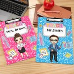 Personalised Cartoon Teacher Multicolour Acrylic Clipboard with Low Profile Clip Teacher's Day Appreciation Back to School Gift for Teachers