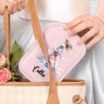 Personalized Cartoon Skating Girl PU Leather Jewelry Box with Name and LED Three-Color Adjustable Makeup Mirror Birthday Gift for Women Girls