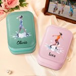 Personalized Cartoon Skating Girl PU Leather Jewelry Box with Name and LED Three-Color Adjustable Makeup Mirror Birthday Gift for Women Girls