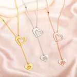 Personalised Birthstone Birth Flower Heart-shaped Hollow Pendant Necklace Dainty Jewellery with Name Birthday Anniversary Gift for Women