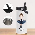 Personalised Cartoon Ballet Girl Name 15 oz Food Grade Stainless Steel Water Bottle with Straw Dance Team Birthday Gift for Ballerina Girl