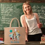 Gepersonaliseerde Apple Pencil Cartoon Onderwijskarakter Grote Jute Draagtas met Naam Verjaardag Waardering Lerarendag Cadeau voor Leraren Opvoeders