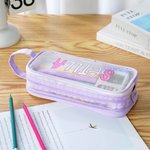 Personligt pennfodral i nät med två fack och namn Skolmaterial Gåva till skolan för pojkar Flickor