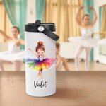 Personalised Cartoon Ballet Girl Name 15 oz Food Grade Stainless Steel Water Bottle with Straw Dance Team Birthday Gift for Ballerina Girl