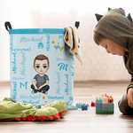 Personalized Cartoon Character Word Cloud Waterproof Laundry Storage Basket with Name and Handle Home Decor Birthday Gift for Kids