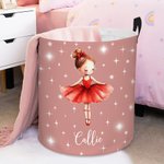 Personalized Cartoon Ballerina Girl Large Waterproof Laundry Storage Basket with Name and Handle Housewarming Birthday Gift for Ballet Lovers