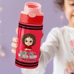 Personalised Multicolour Cartoon Character 12 oz Insulated Kid Water Bottle with Handle and Straw Back to School Birthday Gift for Boys Girls