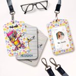 Gepersonaliseerde leuke cartoon potlood PU lederen ID badge houder met naam en sleutelkoord Office terug naar school Teacher's Day Gift voor leraar vriend