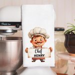 Personalized Cartoon Chef Character Kitchen Towel with Name Kitchen Supplies Birthday Housewarming Gift for Chefs Cooking Lovers