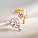 Personalised Birthstone Pink Blue Striped Pickleball Paddle Enamel Stud Earrings Dainty Jewellery Birthday Sports Game Day Gift for Women