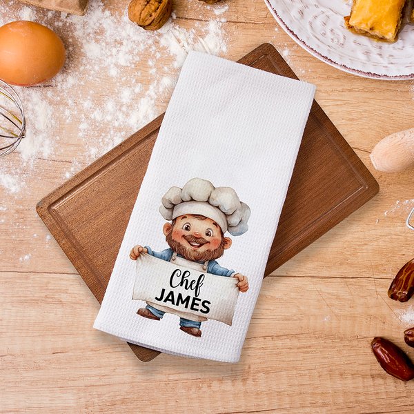 Personalized Cartoon Chef Character Kitchen Towel with Name Kitchen Supplies Birthday Housewarming Gift for Chefs Cooking Lovers