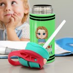 Personalised Multicolour Cartoon Character 12 oz Insulated Kid Water Bottle with Handle and Straw Back to School Birthday Gift for Boys Girls