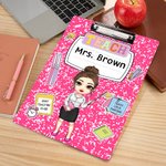 Personalised Cartoon Teacher Multicolour Acrylic Clipboard with Low Profile Clip Teacher's Day Appreciation Back to School Gift for Teachers