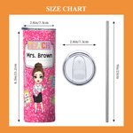Personalized Multicolor Cartoon Teacher 20 oz Insulated Skinny Tumbler with Text and Straw Back to School Birthday Gift for Men Women