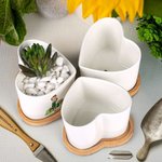 Personalised Cartoon Character Heart-shaped Ceramic Plant Pot with Name and Bamboo Base Home Decor Birthday Gift for Gardening Lovers