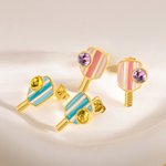 Personalised Birthstone Pink Blue Striped Pickleball Paddle Enamel Stud Earrings Dainty Jewellery Birthday Sports Game Day Gift for Women