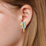 Personalised Birthstone Pink Blue Striped Pickleball Paddle Enamel Stud Earrings Dainty Jewellery Birthday Sports Game Day Gift for Women