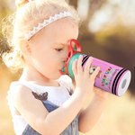 Personalised Multicolour Cartoon Character 12 oz Insulated Kid Water Bottle with Handle and Straw Back to School Birthday Gift for Boys Girls