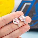 Personalised Birthstone Pink Blue Striped Pickleball Paddle Enamel Stud Earrings Dainty Jewellery Birthday Sports Game Day Gift for Women