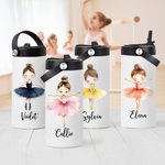 Personalised Cartoon Ballet Girl Name 15 oz Food Grade Stainless Steel Water Bottle with Straw Dance Team Birthday Gift for Ballerina Girl