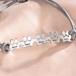 Personalized 1-6 Paws Minimalist Adjustable Waxed Rope Bracelet with Engraved Name Women Jewelry Birthday Memorial Gift for Pet Owners Lovers