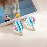Personalised Birthstone Pink Blue Striped Pickleball Paddle Enamel Stud Earrings Dainty Jewellery Birthday Sports Game Day Gift for Women