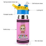 Personalised Multicolour Cartoon Character 12 oz Insulated Kid Water Bottle with Handle and Straw Back to School Birthday Gift for Boys Girls