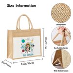 Gepersonaliseerde Apple Pencil Cartoon Onderwijskarakter Grote Jute Draagtas met Naam Verjaardag Waardering Lerarendag Cadeau voor Leraren Opvoeders