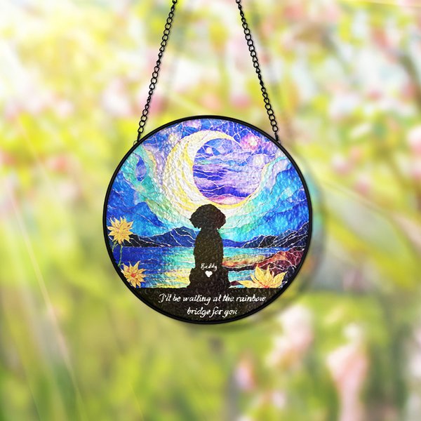 Personalised Dog Silhouette Stained Glass Suncatcher Ornament Home Decor Dog Loss Memorial Gift for Dog Lover