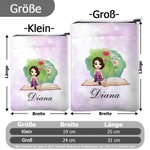 Personalisierte Aquarell Blumenmotiv Buchhülle mit Cartoon Figur Namen Reißverschluss Vordertasche Leseaccessoires Geburtstag Geschenk für Bücherwurm