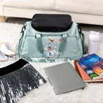 Personalized Ice Skating Girl Birth Flower Multi-compartment Waterproof Weekend Duffle Bag with Shoulder Strap and Name Back to School Gift for Her