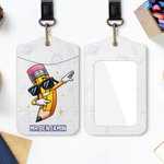 Gepersonaliseerde leuke cartoon potlood PU lederen ID badge houder met naam en sleutelkoord Office terug naar school Teacher's Day Gift voor leraar vriend