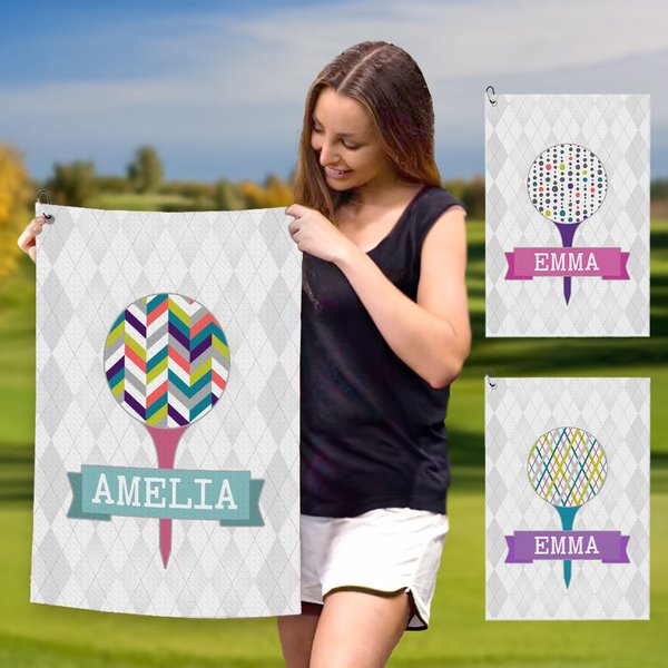Personalized Colorful Golf Tee Super Absorbent Waffle Towel with Name and Hanging Clip Golf Accessories Gift for Women Golf Players