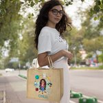 Gepersonaliseerde Apple Pencil Cartoon Onderwijskarakter Grote Jute Draagtas met Naam Verjaardag Waardering Lerarendag Cadeau voor Leraren Opvoeders