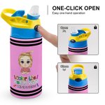 Personalised Multicolour Cartoon Character 12 oz Insulated Kid Water Bottle with Handle and Straw Back to School Birthday Gift for Boys Girls