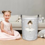 Personalized Cartoon Ballerina Girl Large Waterproof Laundry Storage Basket with Name and Handle Housewarming Birthday Gift for Ballet Lovers