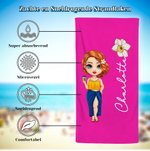 Gepersonaliseerde Cartoonfiguur Sneldrogend Oversized Strandhanddoek met Geboortebloem en Naam Zomer Vakantie Strandfeest Cadeau voor Familie Vrienden