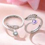 Anillo personalizado de plata de ley con alas de ángel y piedra de nacimiento de corazón con texto grabado Regalo para el Día de San Valentín Día de la Madre para mujer