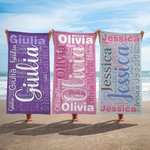Asciugamano da spiaggia personalizzato con nome ripetuto in microfibra oversize ad asciugatura rapida regalo per viaggi estivi per donne
