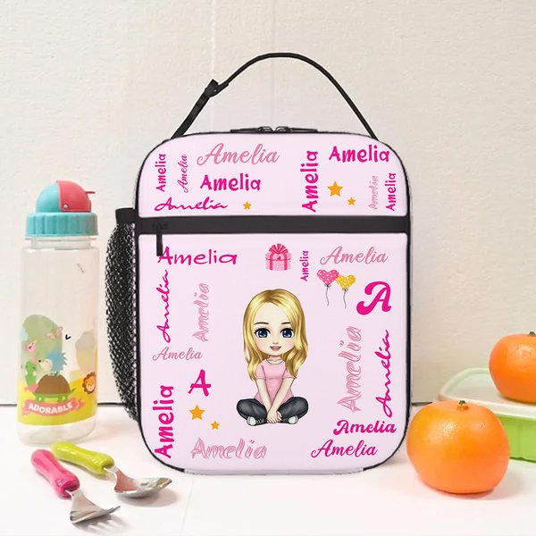Sac à lunch isotherme personnalisé avec nom et personnage de dessin animé Portable Camping Essentials Back to School Birthday Gift for Boys Girls